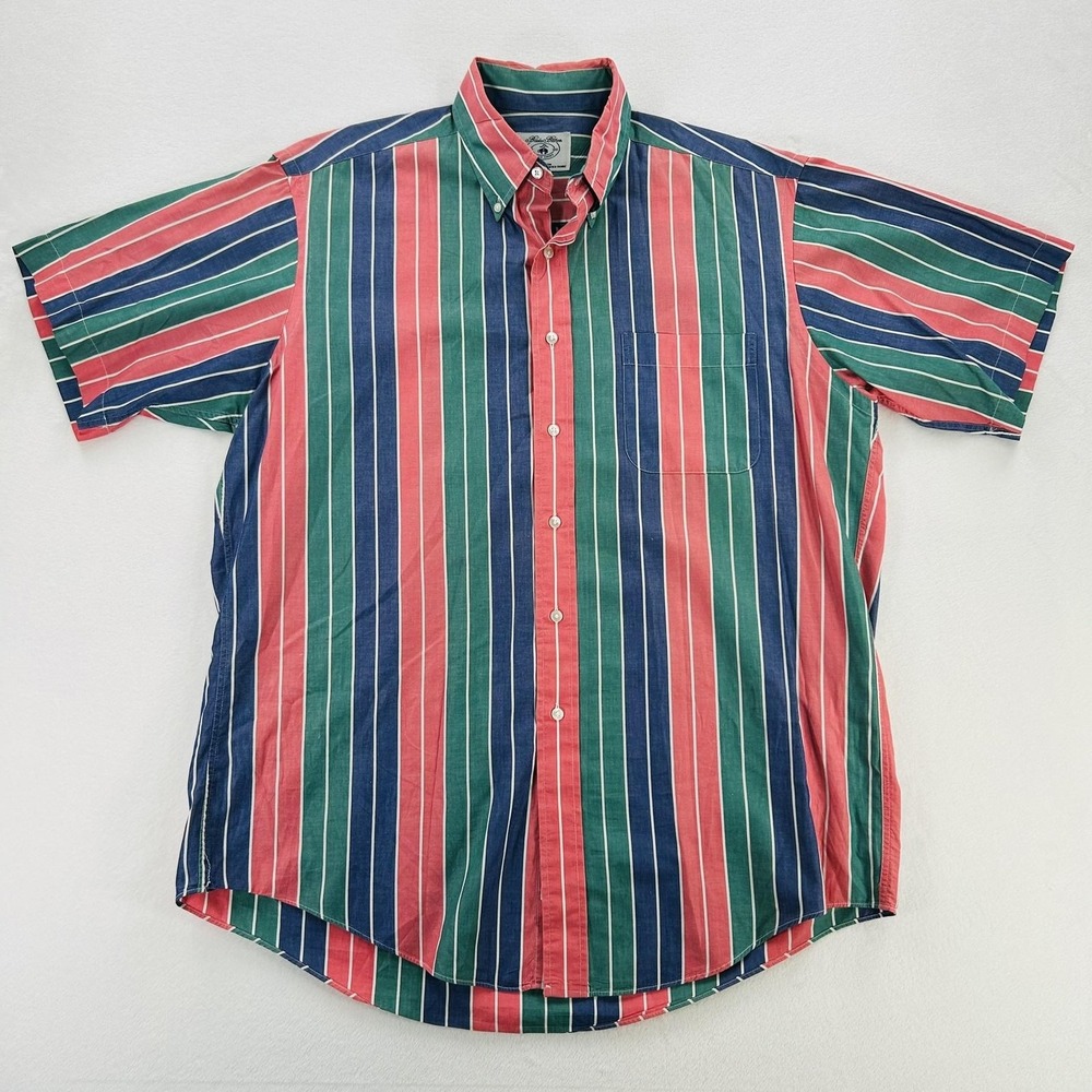 Brooks Brothers Shirt Mens Large Multicolor Striped Button Down Short Sleeve USA